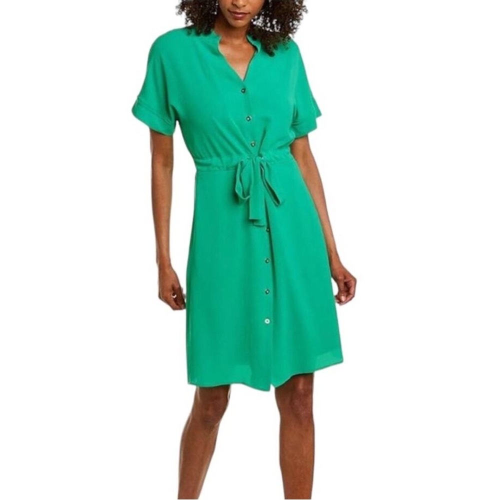 Maggy London Blouson Dress in Basil Green Petite Button Down Toe Waist